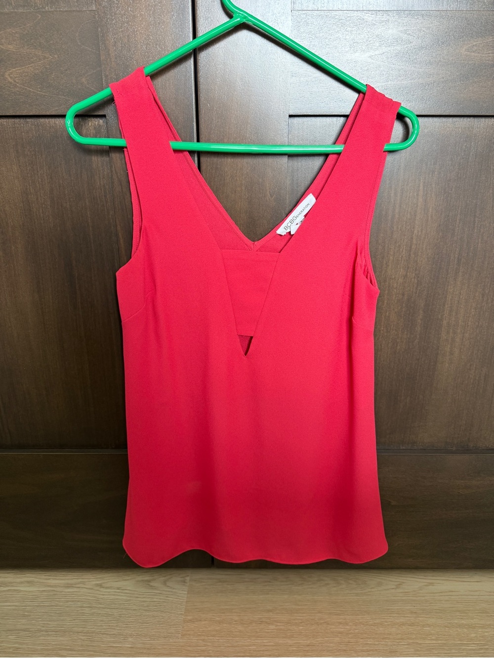 BCBGeneration Hot Pink V-Neck Tank with Front Inset Detail, Size XS